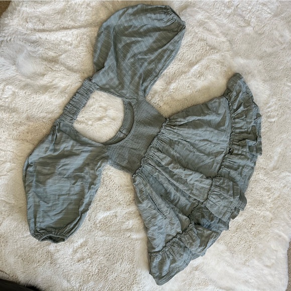 Free people open back puff sleeve sage green cottagecore fairy dress - Picture 4 of 7